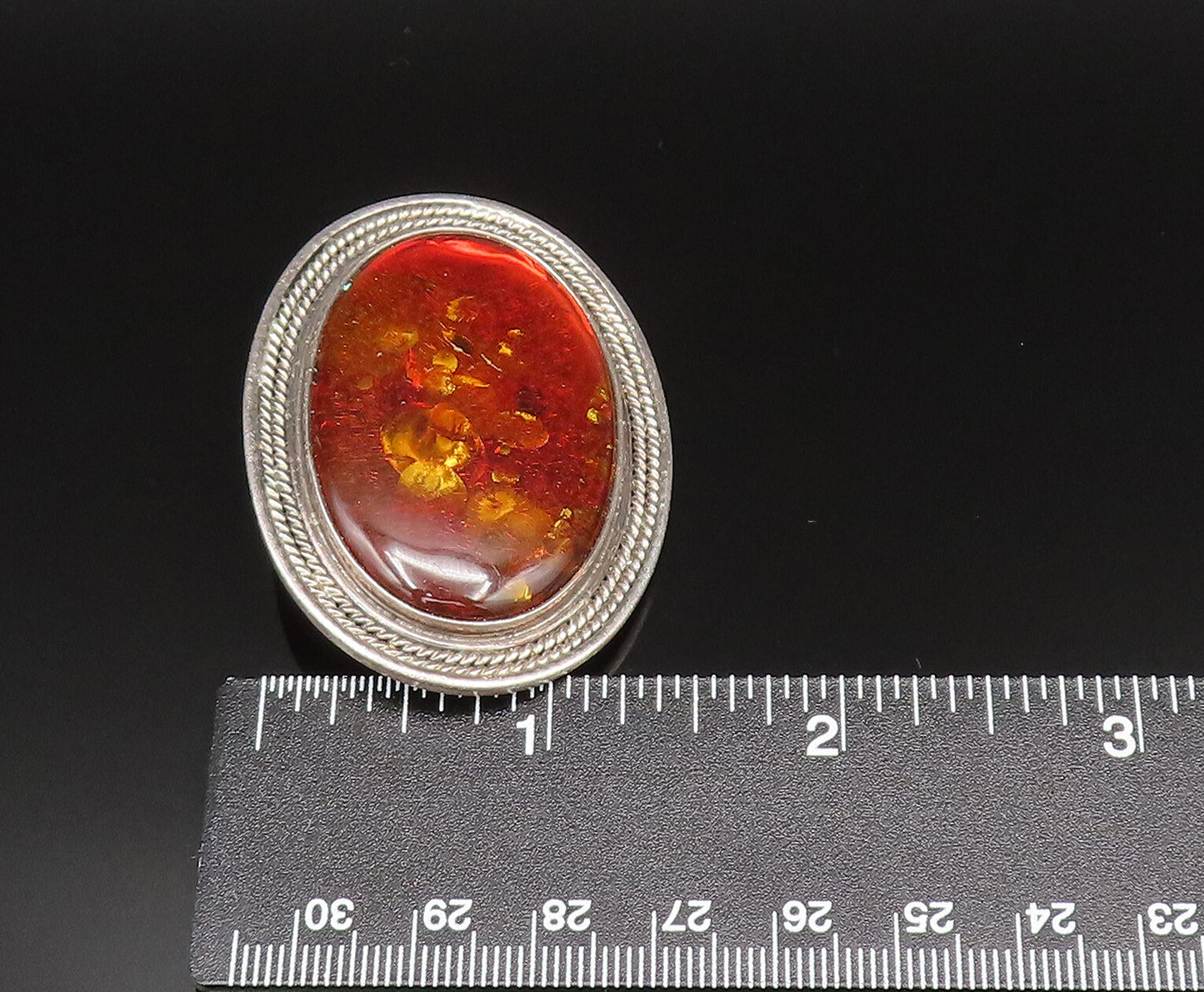 POLAND 925 Silver  Vintage Rope Twist Border Baltic Amber Brooch Pin  BP9557