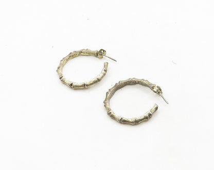 MEXICO 925 Sterling Silver  Vintage Dark Tone Bamboo Hoop Earrings  EG9747