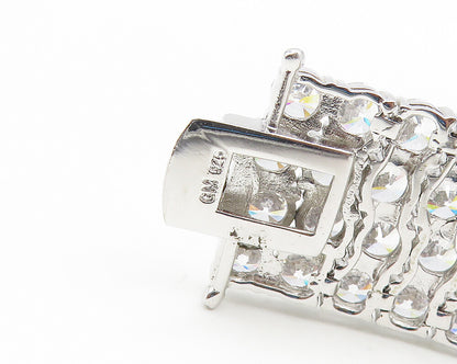 925 Sterling Silver  Sparkling Cubic Zirconia 4 Row Chain Bracelet  BT7274
