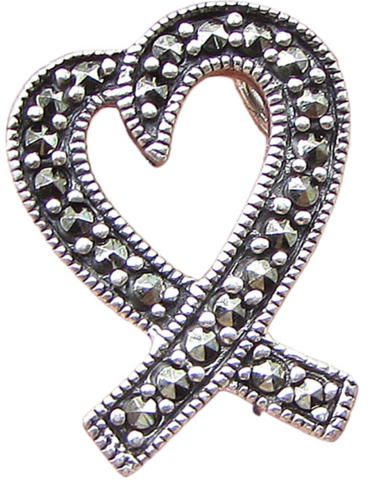 925 Sterling Silver  Marcasite Love Heart Slider Pendant  PT1378