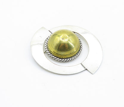 MEXICO 925 Sterling Silver  Vintage Shiny Two Tone Dome Brooch Pin  BP2732