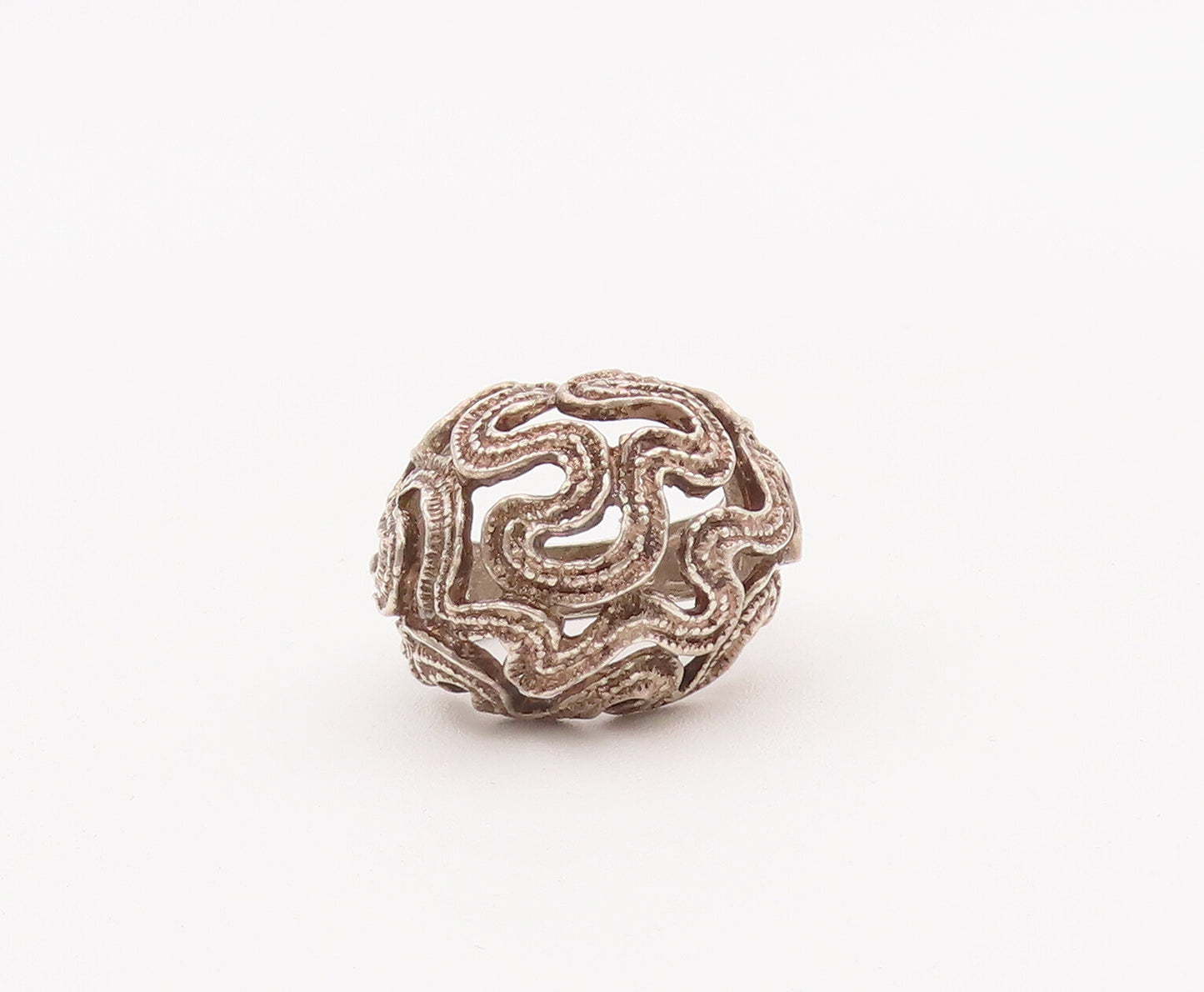 925 Sterling Silver Vintage Ring Brutalist Cutout Swirly Domed  Sz 6 RG28088
