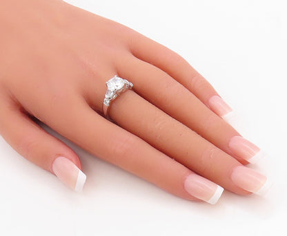 925 Sterling Silver Vintage Ring Designer Round & Rectangle Cut CZ Sz 7  RG30740
