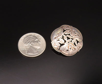 T.J.H IRELAND 925 Silver  Vintage Openwork Carved Dome Brooch Pin  BP10082