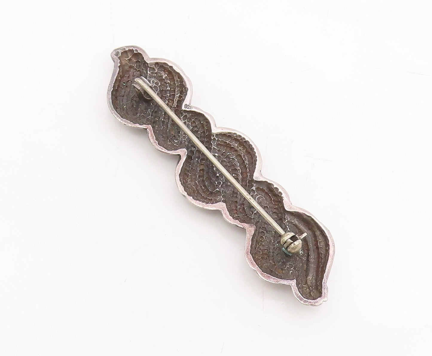 925 Sterling Silver Vintage Brooch Dark Tone Thick Twisted Rope Etched  BP11475