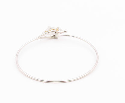 925 Sterling Silver  Genuine Diamond Mom Love Heart Bangle Bracelet  BT8264