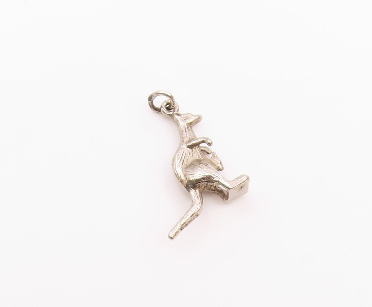 925 Sterling Silver Vintage Kangaroo With Baby In Pouch Charm Pendant PT21734