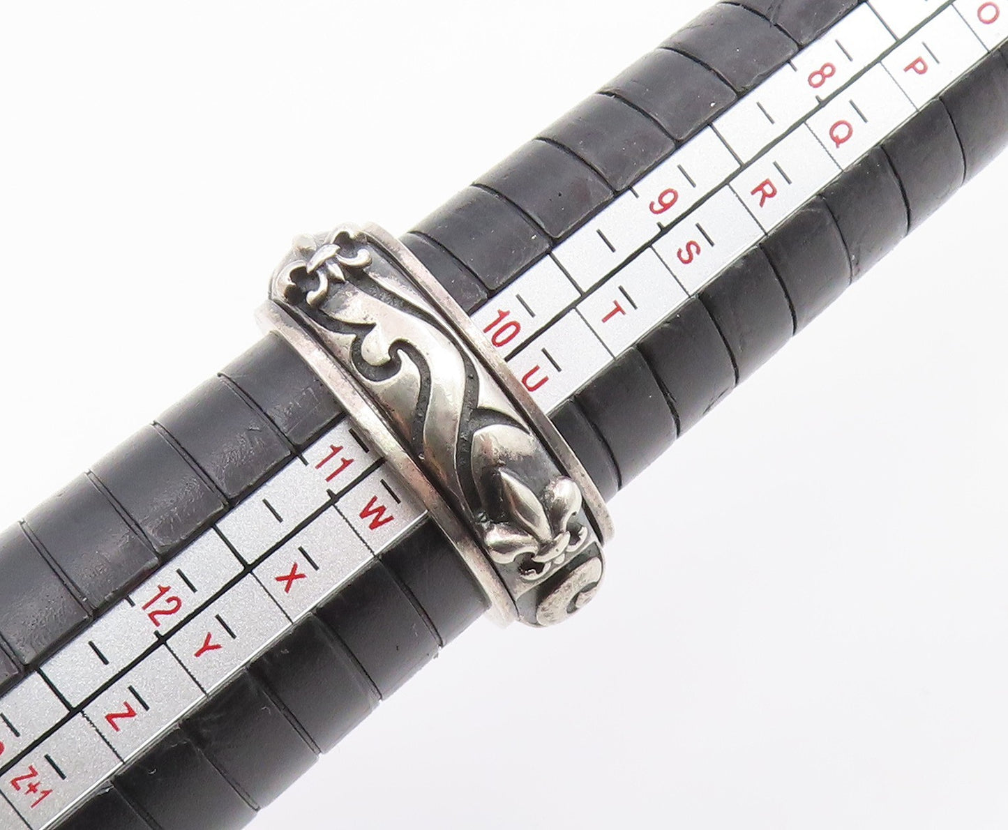 925 Sterling Silver Vintage Ring Floral Scrollwork Spinner Band  Sz 10  RG35902