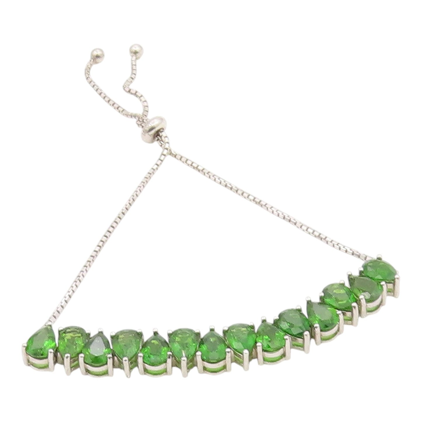 925 Sterling Silver  Shiny Tear Drop Green Topaz Chain Bracelet  BT5910