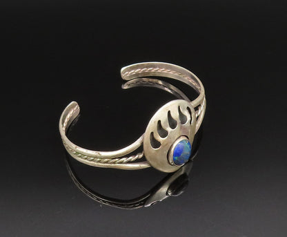 NAVAJO 925 Sterling Silver Vintage Chrysocolla Paw Print Cuff Bracelet BT9650
