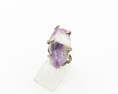 925 Sterling Silver  Vintage Prong Set Amethyst Cocktail Ring Sz 6  RG19839