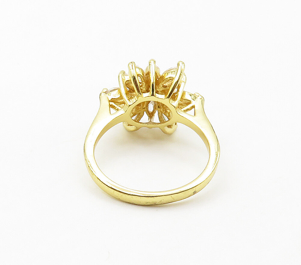 925 Sterling Silver  Cubic Zirconia Floral Gold Plated Band Ring Sz 7 RG15930