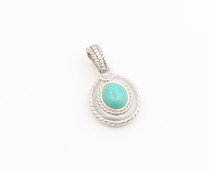 925 Sterling Silver Vintage Pendant JUDITH RIPKA Turquoise & CZ Charm  PT26488
