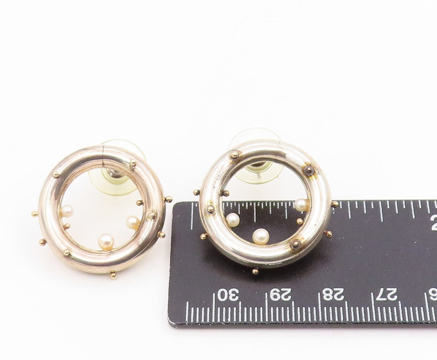 18k Gold & 925 Sterling Silver Vintage Earrings HIROKO YAMADA Pearls  EG13989