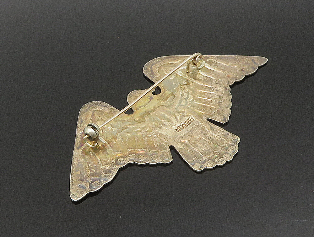 925 Sterling Silver  Vintage Flying Etched Bald Eagle Brooch Pin  BP9428