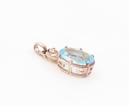 925 Sterling Silver  Vintage Sparkly Blue & White Topaz Drop Pendant  PT21159