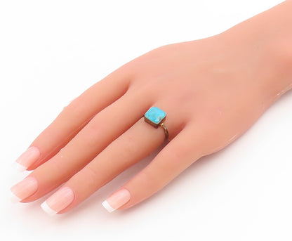 925 Sterling Silver Vintage Ring Blue Turquoise Solitaire Band  Sz 6.5  RG34030