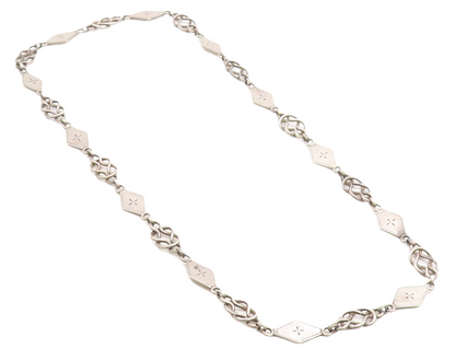 925 Sterling Silver  Vintage Floral Diamond Shape Link Chain Necklace  NE1675
