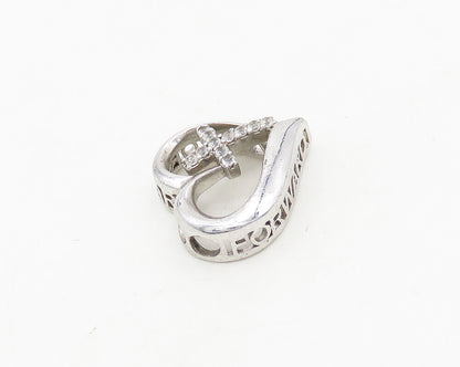 925 LA Sterling Silver  Vintage Petite Topaz Cross Love Heart Pendant  PT14909