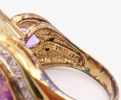 925 Sterling Silver Vintage Ring Gold Plated Diamonds Gemstones  Sz 7  RG30958