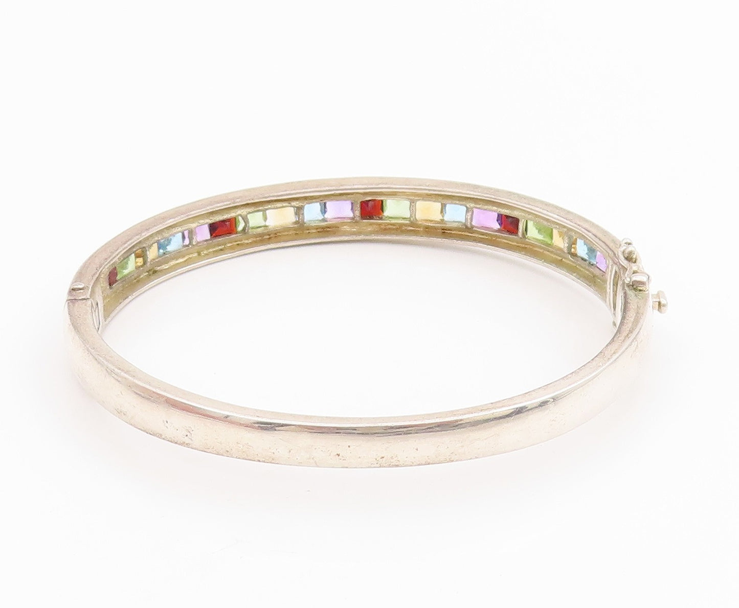 925 Sterling Silver Vintage Bracelet Multi Gemstone Channel Set Bangle  BT11660