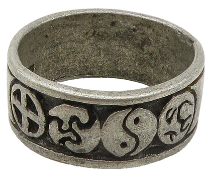 925 Sterling Silver  Vintage Antique Yin & Yang Om Band Ring Sz 9  RG16127
