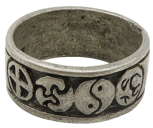 925 Sterling Silver  Vintage Antique Yin & Yang Om Band Ring Sz 9  RG16127