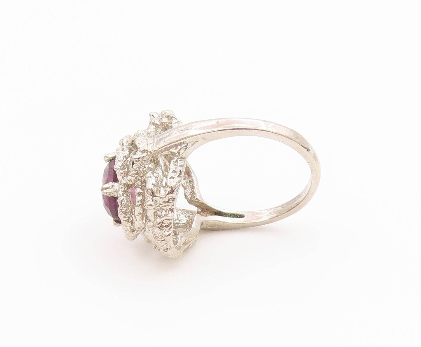 925 Sterling Silver Vintage Ring Oval Amethyst Statement Band  Sz 6.5  RG36419