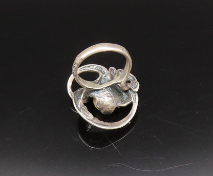 ISRAEL 925 Silver  Vintage Modernist Openwork Tiger's Eye Ring Sz 7.5  RG26019