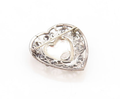 925 Sterling Silver Vintage Brooch Pin JEWELART Floral Bordered Heart  BP11355