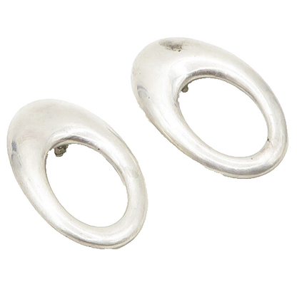 VON MUSULIN 925 Silver  Vintage Open Oval Non Pierce Drop Earrings  EG9283
