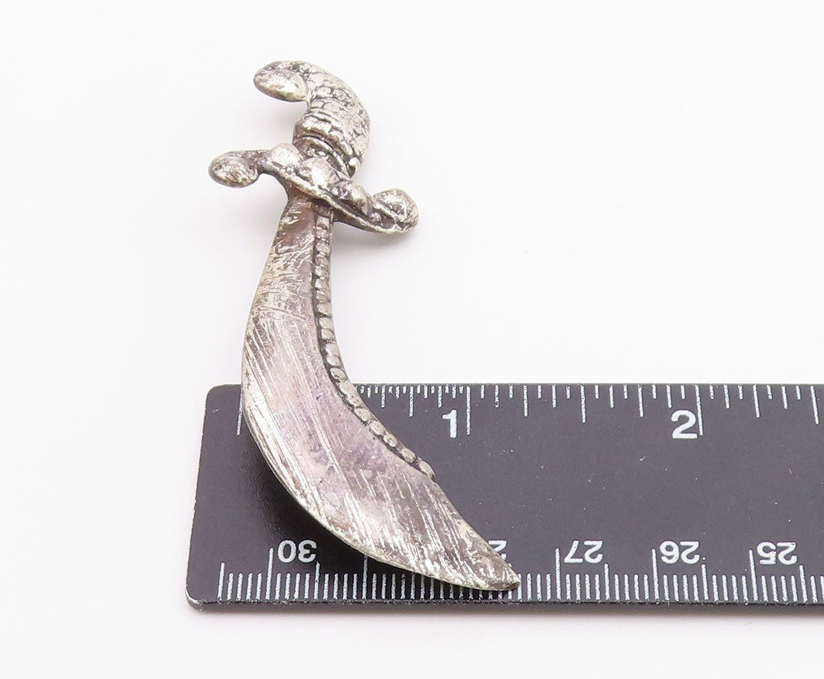925 Sterling Silver  Vintage Shiny Rustic Dagger Motif Brooch Pin  BP3230