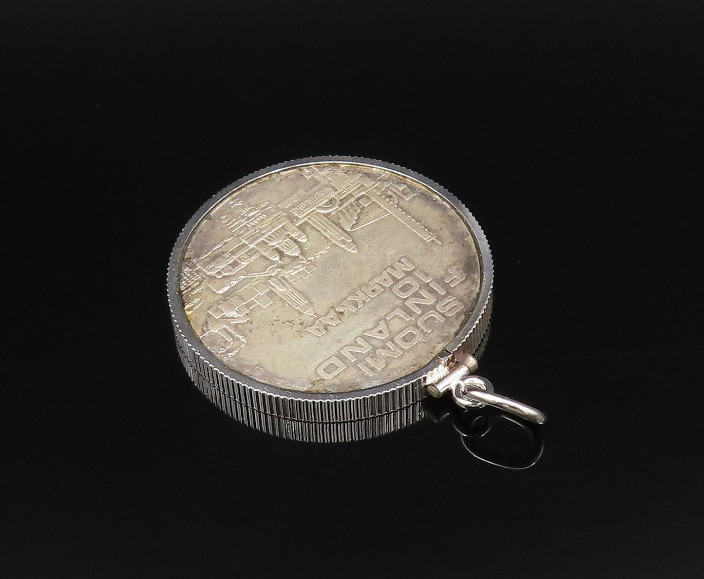 925 Sterling Silver  Vintage Double Sided Suomi Finland Coin Pendant  PT21653