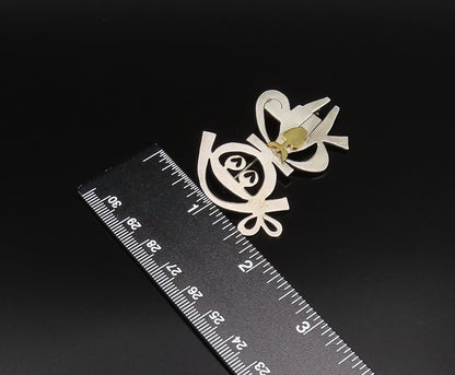 925 Silver  Vintage Two Tone Modernist Student With Apple Brooch Pin  BP9840