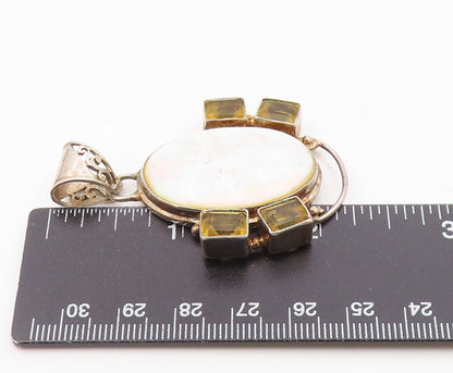 925 Sterling Silver  Vintage Mother Of Pearl & Citrine Swirl Pendant  PT7413