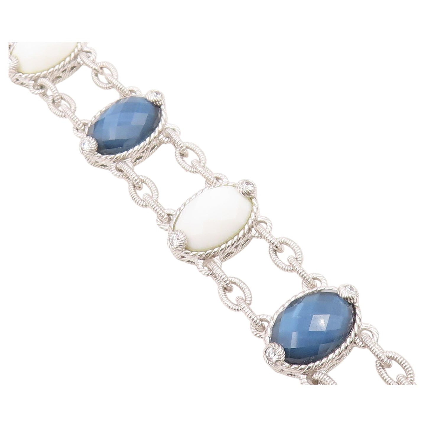 925 Sterling Silver Vintage Bracelet JUDITH RIPKA White Agate & Quartz  BT12180