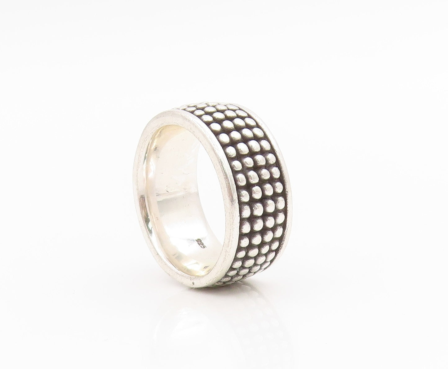 925 Sterling Silver Vintage Ring Chunky Multi Row Beaded Wide Band Sz 7 RG34654
