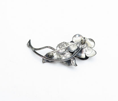 BEAU 925 Silver  Vintage Dark Tone Sculpted Rose Flower Brooch Pin  BP1416