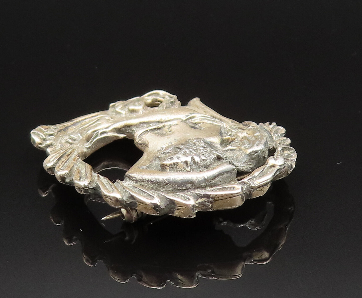 925 Sterling Silver  Vintage Antique Goddess Mermaid Brooch Pin  BP9627