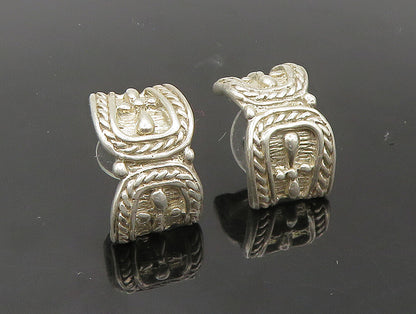 925 Silver  Vintage Religious Cross Pattern Curve Drop Earrings  EG11526