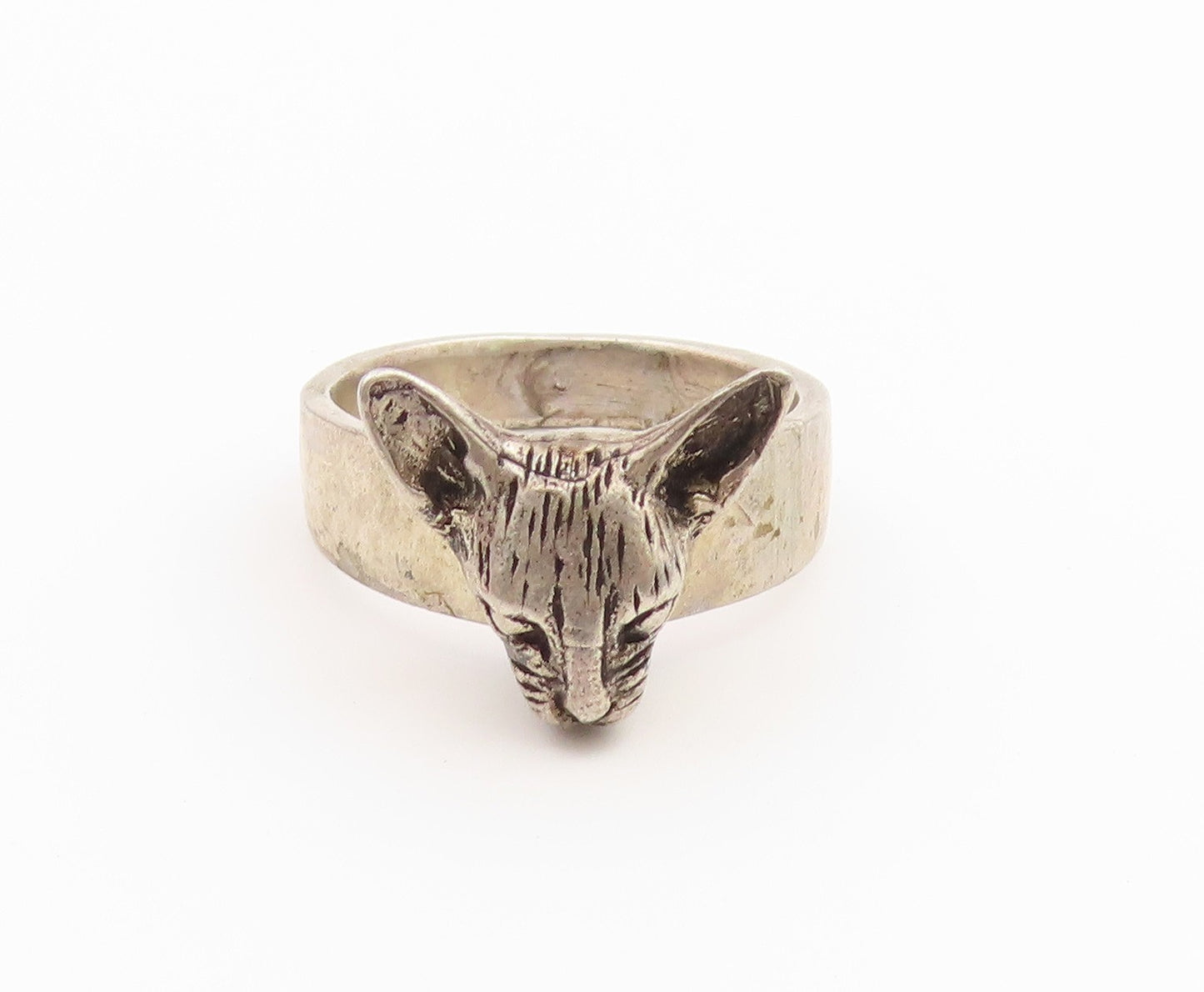 925 Sterling Silver Vintage Ring Classic Carved Sphynx Cat Band  Sz 8  RG36899