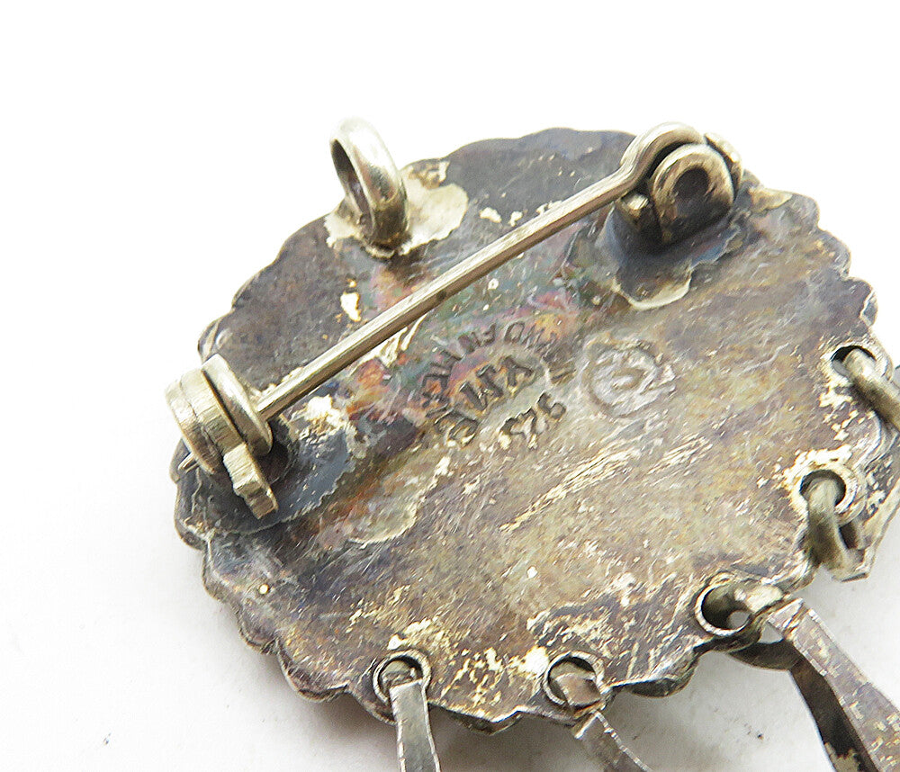 YM MEXICO 925 Sterling Silver  Vintage Black Onyx Dangling Brooch Pin  BP3402