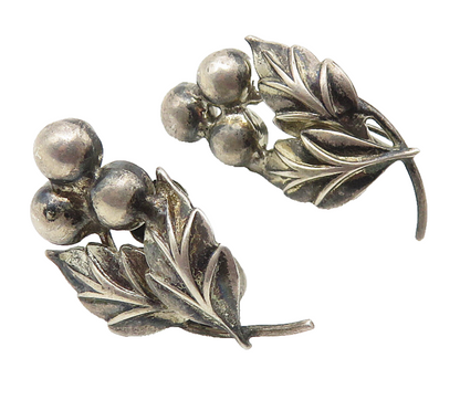 925 Sterling Silver  Vintage Dark Tone Grapes Motif Non Pierce Earrings EG5802