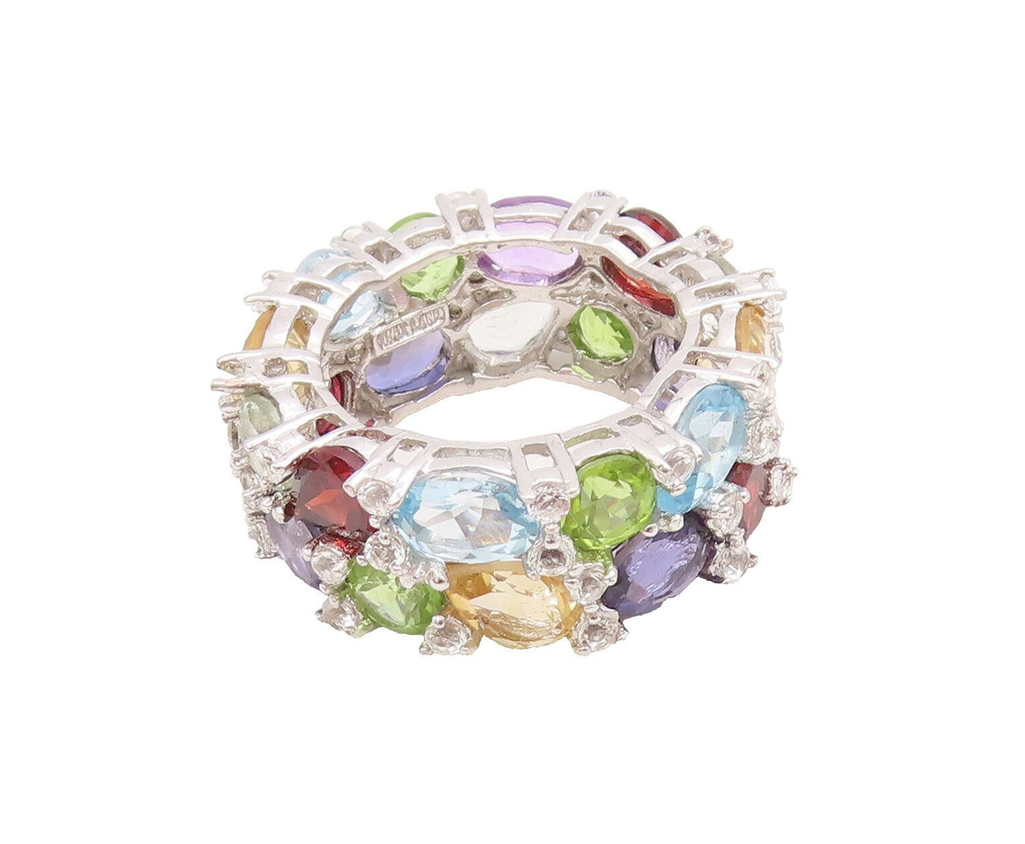 925 Sterling Silver Vintage Ring Multi Shape Gemstones Double Band Sz 8 RG30972