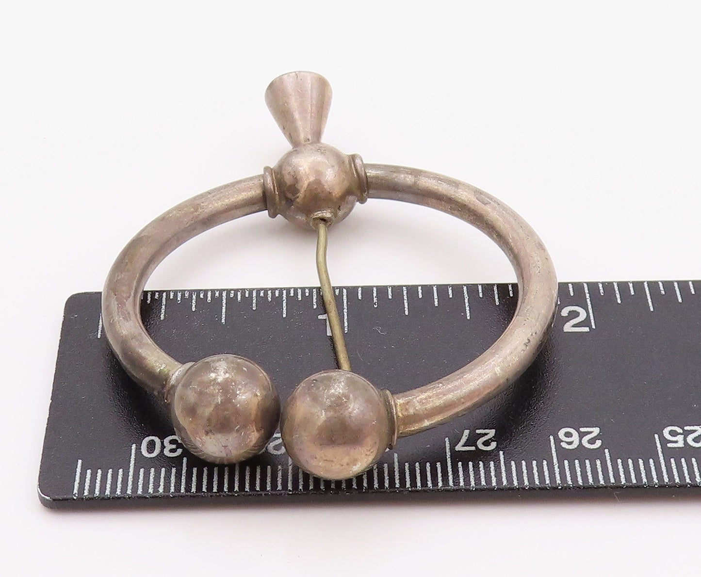 925 Sterling Silver Vintage Key Chain Antique Dark Tone Roman Penannular  TR3935