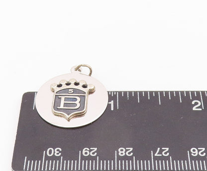 925 Sterling Silver Vintage Pendant  Designer Carved Crowned B 5 Coin  PT23925