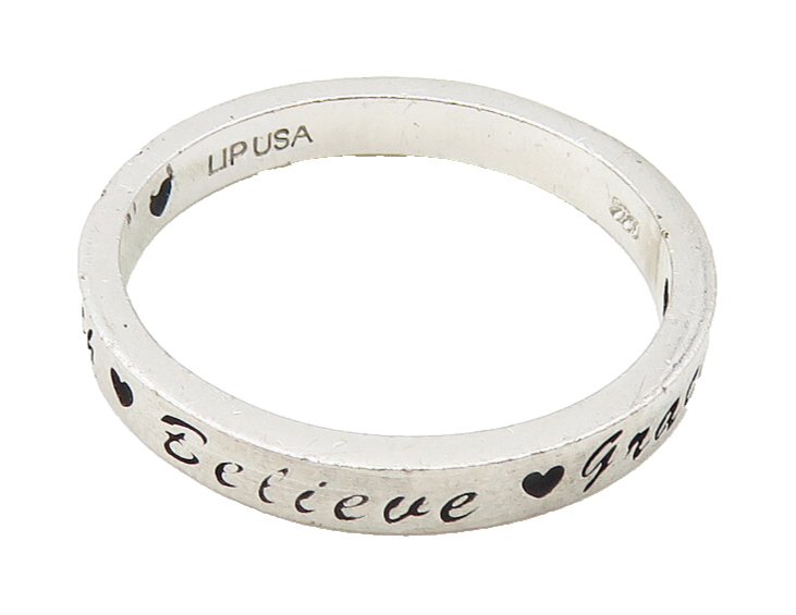 LIPUSA 925 Silver  Vintage Faith Believe Grace Band Ring Sz 6.5  RG10293