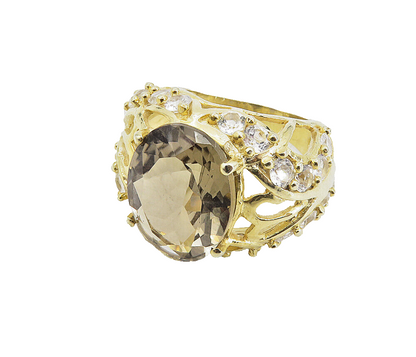 925 Sterling Silver Topaz Gold Plated Love Heart Cocktail Ring Sz 8 RG8728