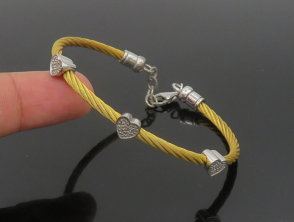 925 Silver  Vintage Genuine Diamonds Love Heart Gold Plated Bracelet  BT9346