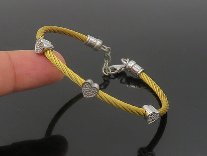925 Silver  Vintage Genuine Diamonds Love Heart Gold Plated Bracelet  BT9346